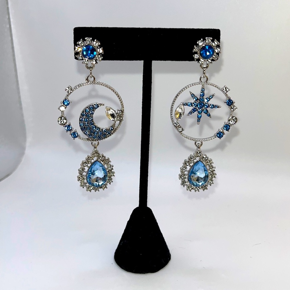 Rhinestone Moon & Stars Drop Earrings